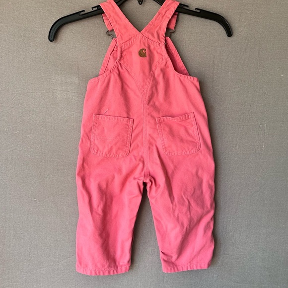 Carhartt Girls Pink Loose-Fit Canvas Bib Overalls 12M - Picture 4 of 5